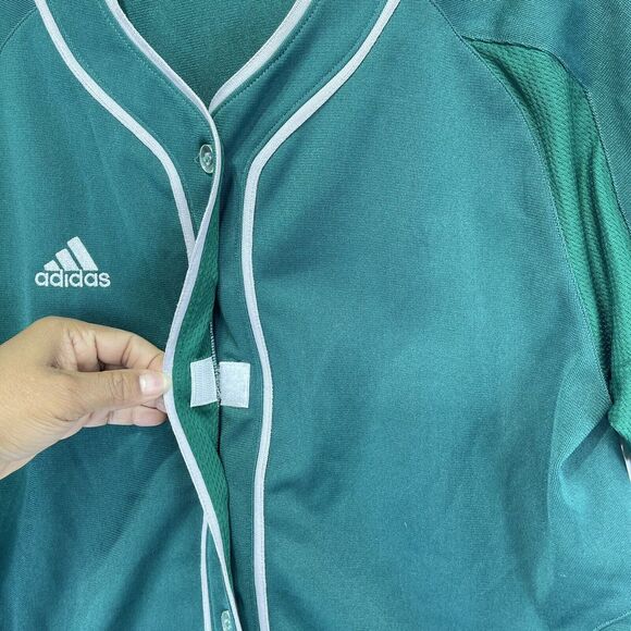Adidas Baseball Jersey Green White Trim Size M Button Front Short Sleeve Women' - Picture 6 of 14